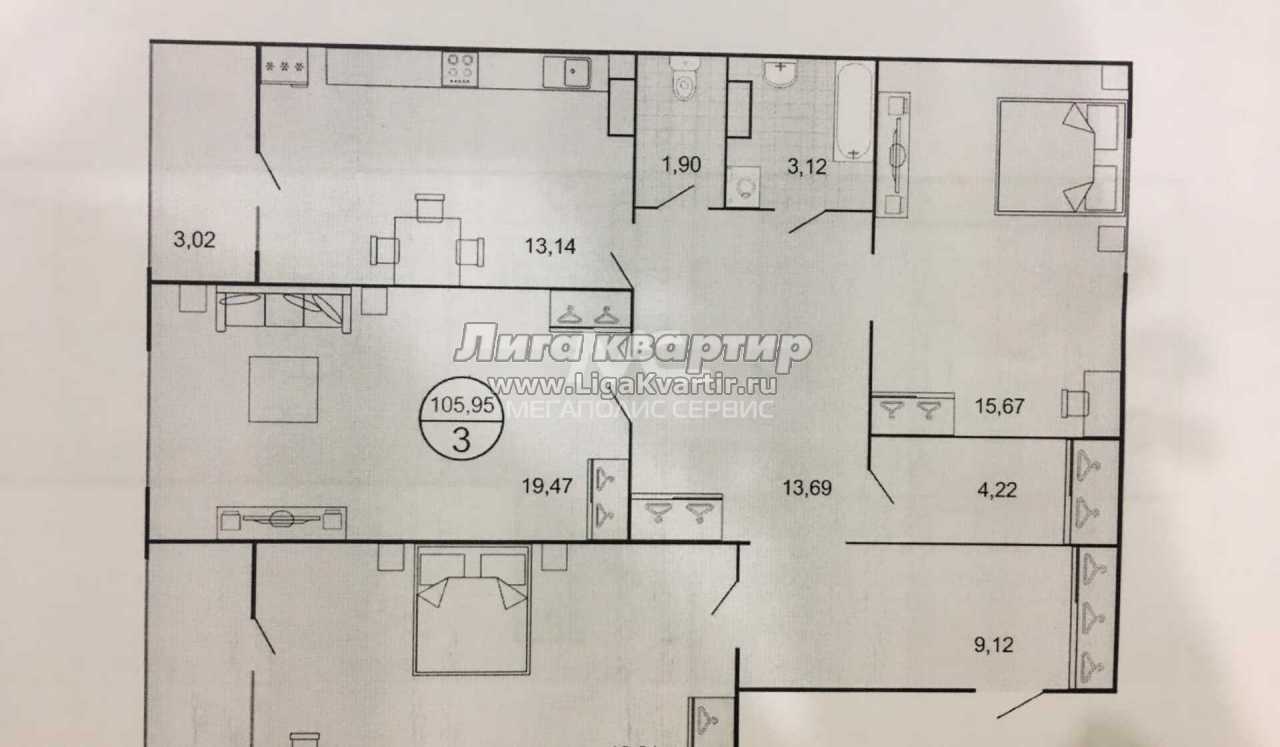 3-комнатная квартира, 106 м², купить за 4 770 000, Ставрополь, Тюльпановая  улица, 10, объявление 5053