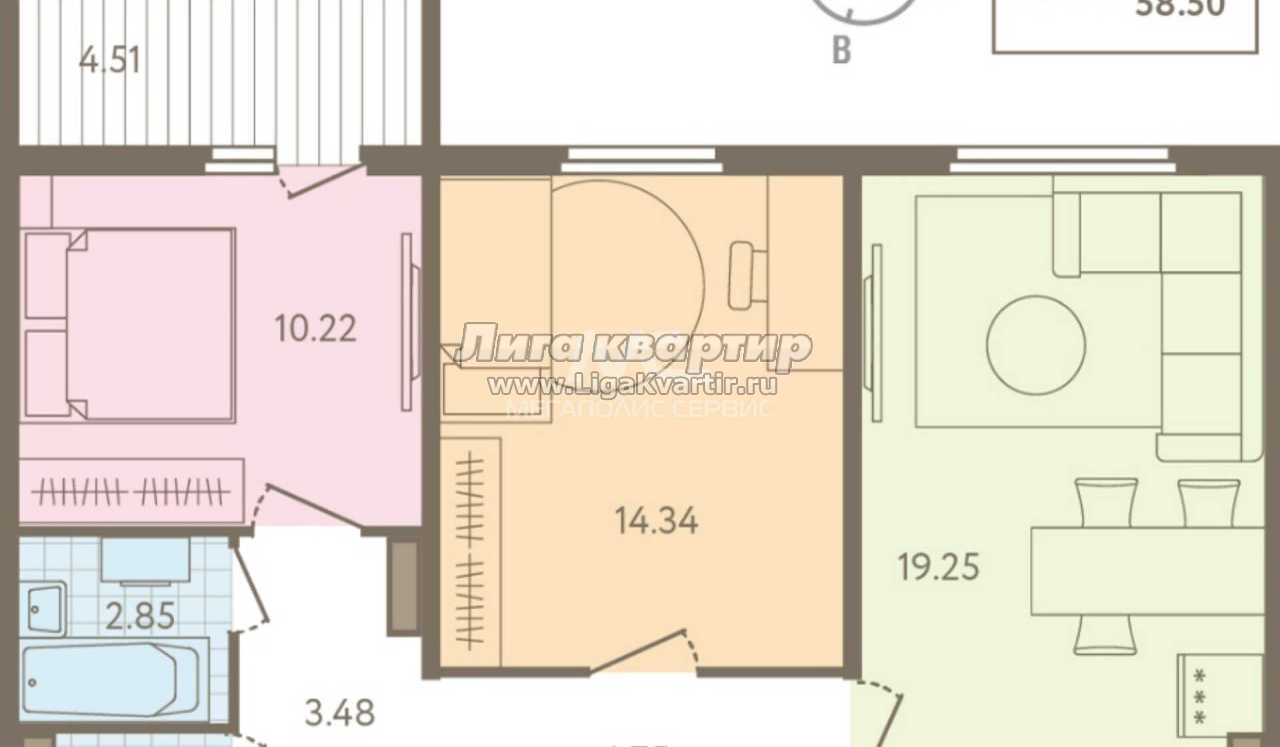 2-комнатная квартира, 58.5 м², купить за 3 831 750, Липецк, Стаханова  улица, 71, объявление 6348